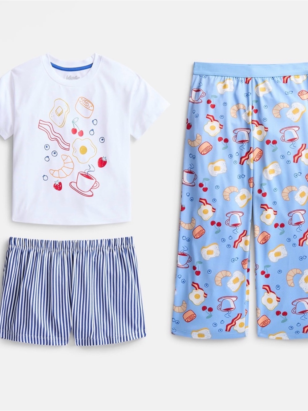 wonder nation Breakfast-Print Kids Pajama Set - White & Light Blue
